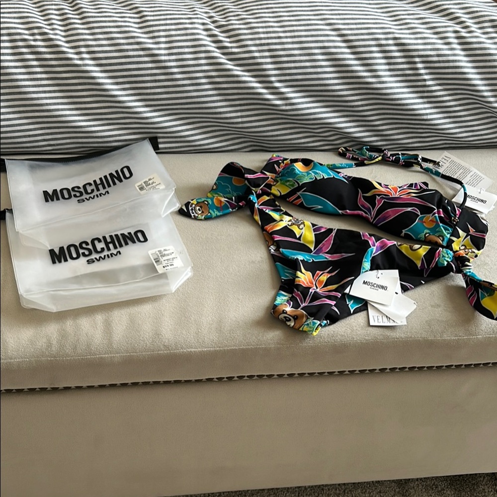 Moschino Swim Black Bikini with Tropical Accents